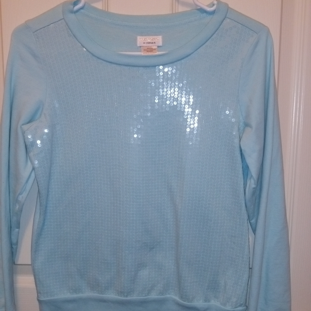 Girls Dream Pop by Cynthia Rowley Baby Blue Long Sleeve Sequins Sweater Top L(14